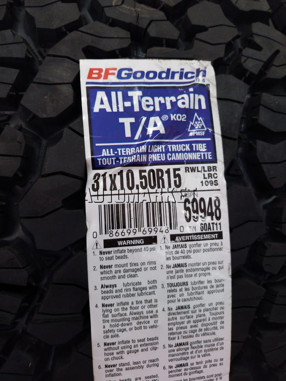 31×10.50R15 BF Goodrich All-Terrain T/A KO3 Tyre in Kenya – 109S