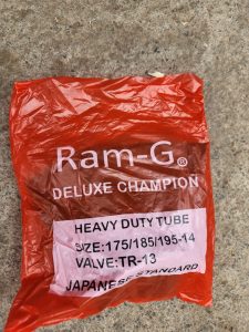 Size 14 Ram-G heavy duty inner tube with TR13 valve made in India for 175/14, 185/14 and 195/14 tyre applications.