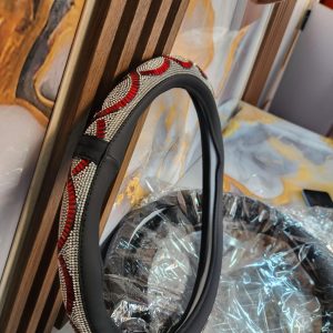 Universal Diamond Rhinestone Steering Wheel Cover – Red & Silver