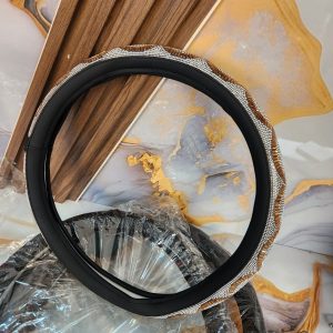 Universal Diamond Crystal Steering Wheel Cover – Gold & Crystal Design