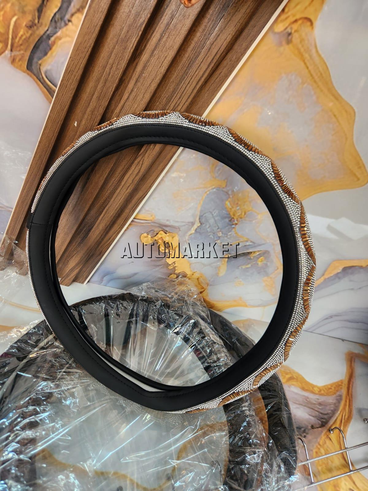 Universal Diamond Crystal Steering Wheel Cover – Gold & Crystal Design