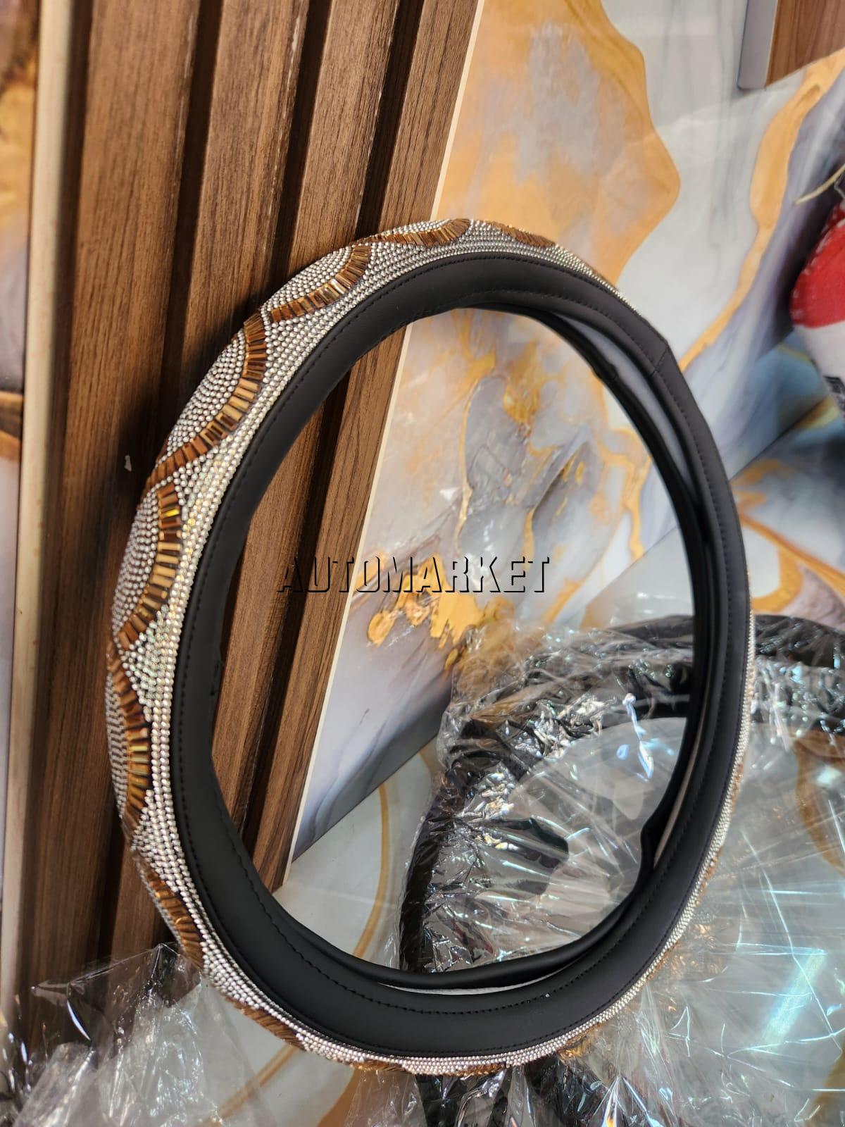 Universal Diamond Crystal Steering Wheel Cover – Gold & Crystal Design