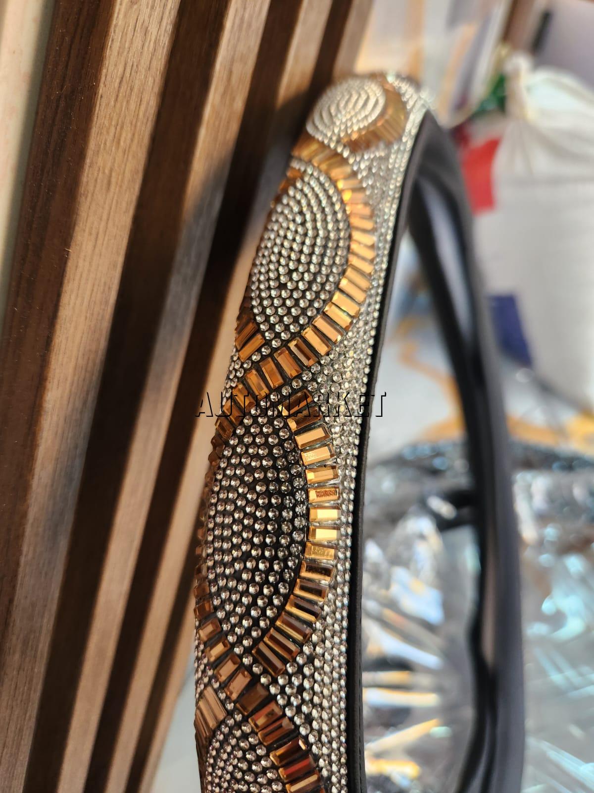 Universal Diamond Crystal Steering Wheel Cover – Gold & Crystal Design