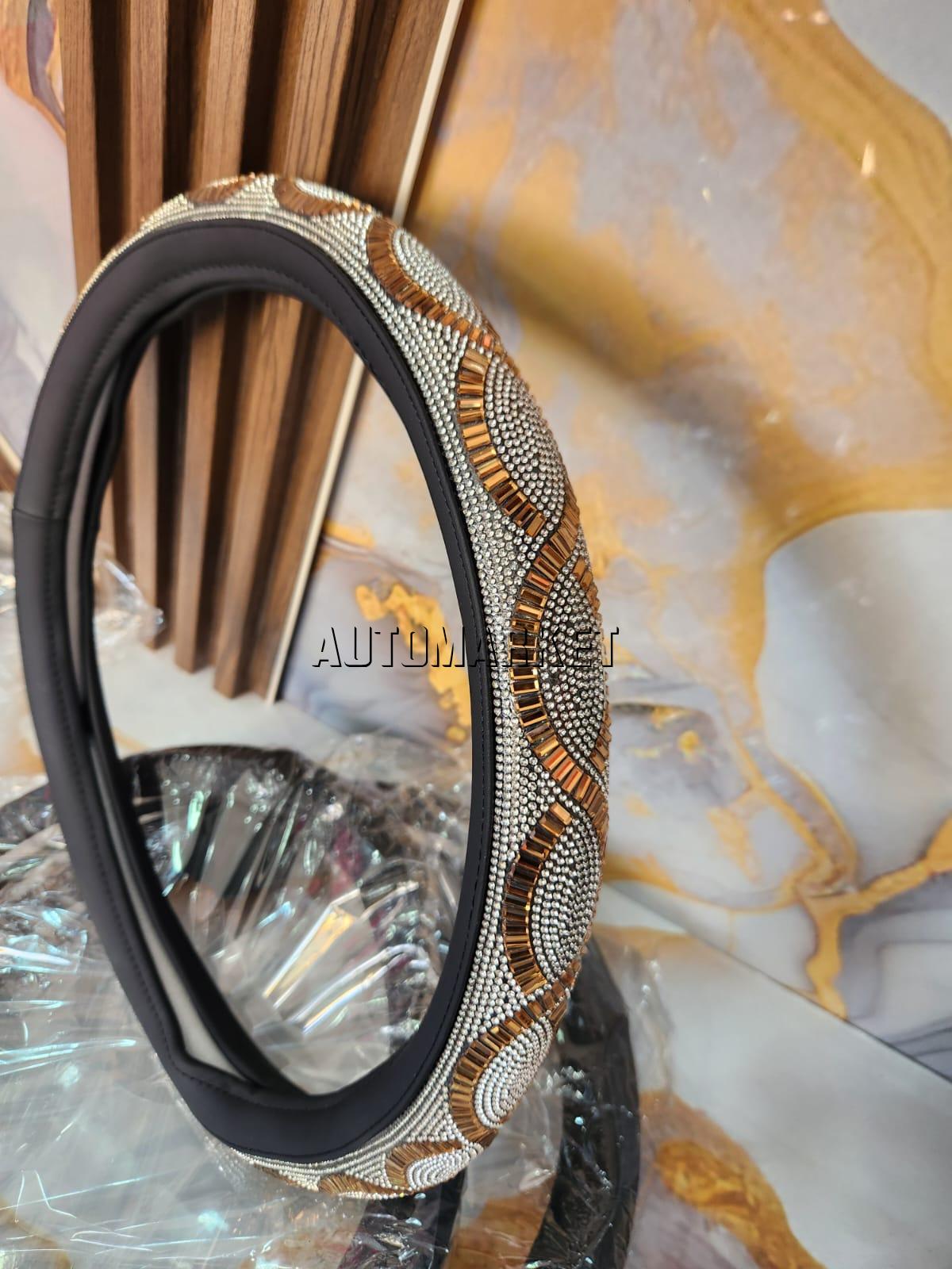 Universal Diamond Crystal Steering Wheel Cover – Gold & Crystal Design