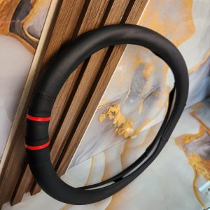 Universal Black Steering Wheel Cover with Red Stripe