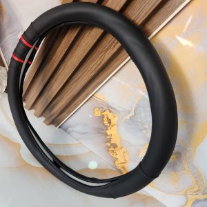 Universal Black Steering Wheel Cover with Red Stripe