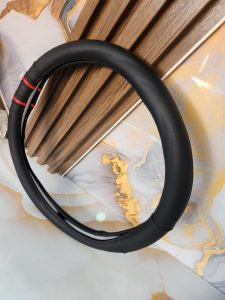 Universal Black Steering Wheel Cover with Red Racing Stripes
