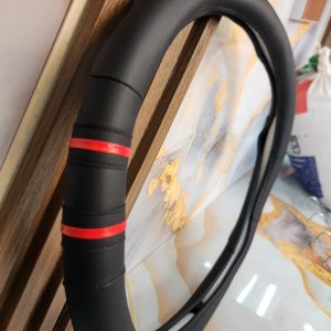 Universal Black Steering Wheel Cover with Red Stripe