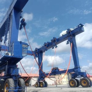 Heavy-duty mobile crane fitted with specialised crane tyres at a construction site