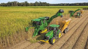 Sugar cane haulage tractor fitted with heavy-duty agricultural tyres